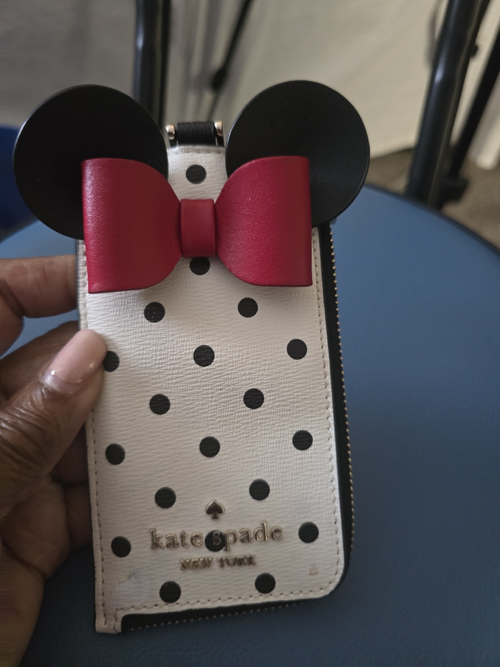 kate spade White Polka Dot Minnie   Id Holder with Black Ears and Red Bow